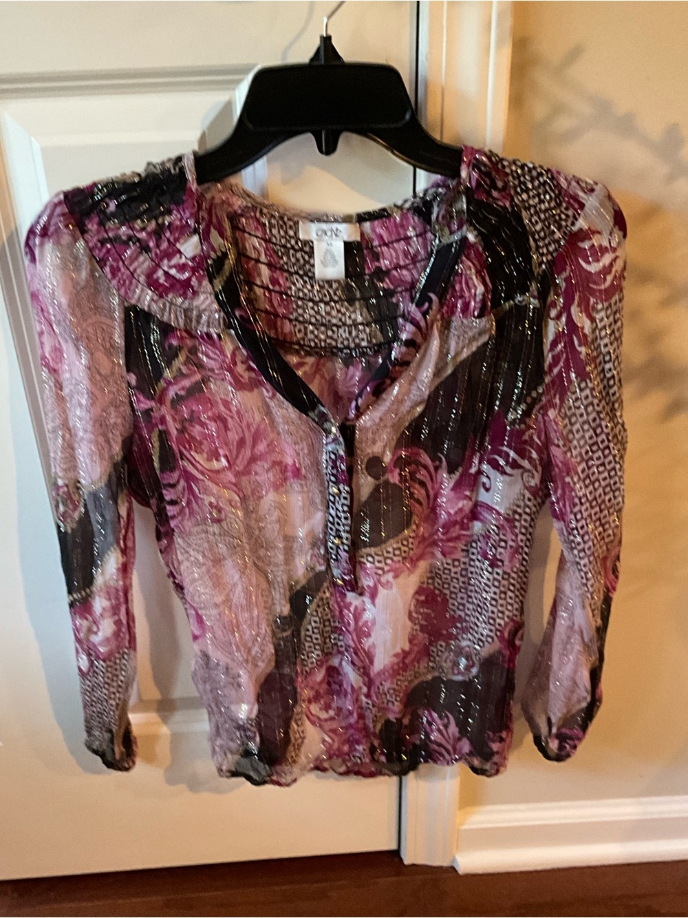 Cache Purple Floral Sheer Long-Sleeve Top size Xsmall